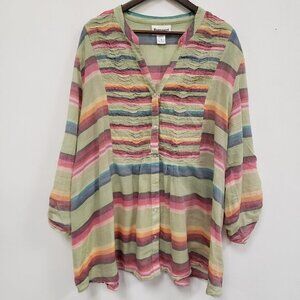 Potpourri Womens Rainbow Striped Artsy Button Up Top Size‎ 2X Hippie Teacher